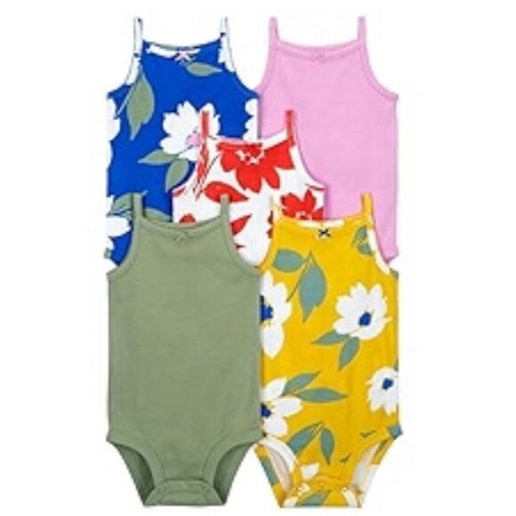 New Carter's Girls 5 Pack Floral Bodysuits 100% Cotton Size 9 Months - Picture 9 of 9